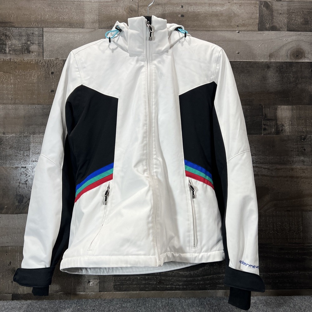 Obermeyer Empress Jacket Women's Size 8 White Black Ski Snowboard Hooded 37037